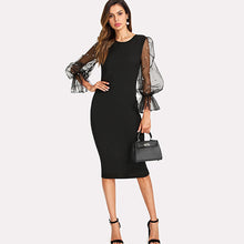 Mesh Sleeve Dress Women Knee Length Bodycon