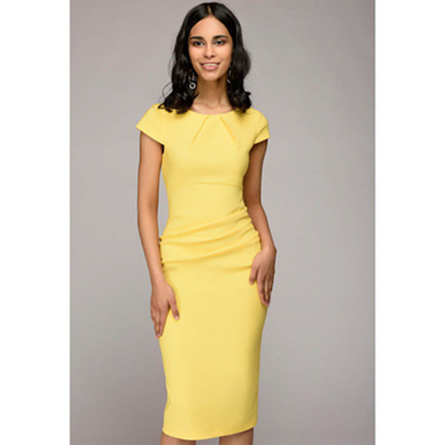 Women Solid Slim dress Short Sleeve Office