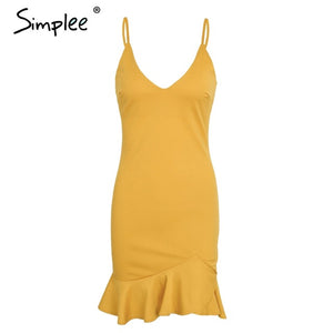 Simplee Sexy v neck ruffle strap