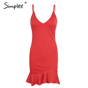Simplee Sexy v neck ruffle strap