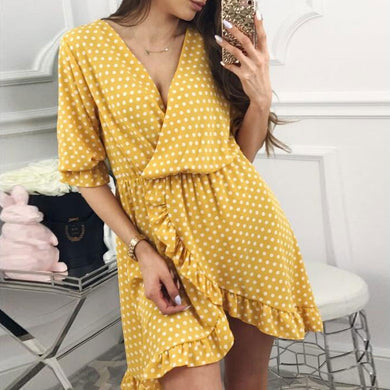 GUMPRUN Polka Dot Print Elagant Red Dress Women Sexy