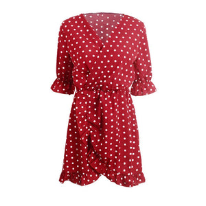 GUMPRUN Polka Dot Print Elagant Red Dress Women Sexy