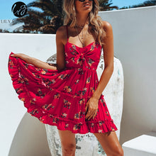 Lily Rosie Girl Red Print Floral Beach Dress Ruffles