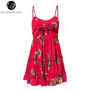 Lily Rosie Girl Red Print Floral Beach Dress Ruffles